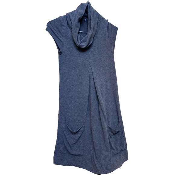 Cowl Neck Tunic Cap Sleeve Size Medium Gray Lagenlook Boho Hippie - Picture 1 of 4